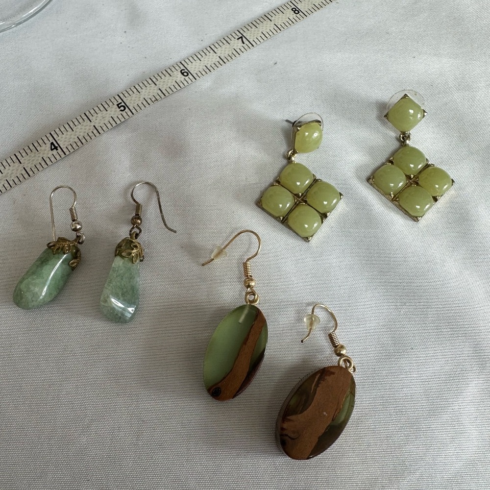 Three pair of green vibe earrings vintage to more modern